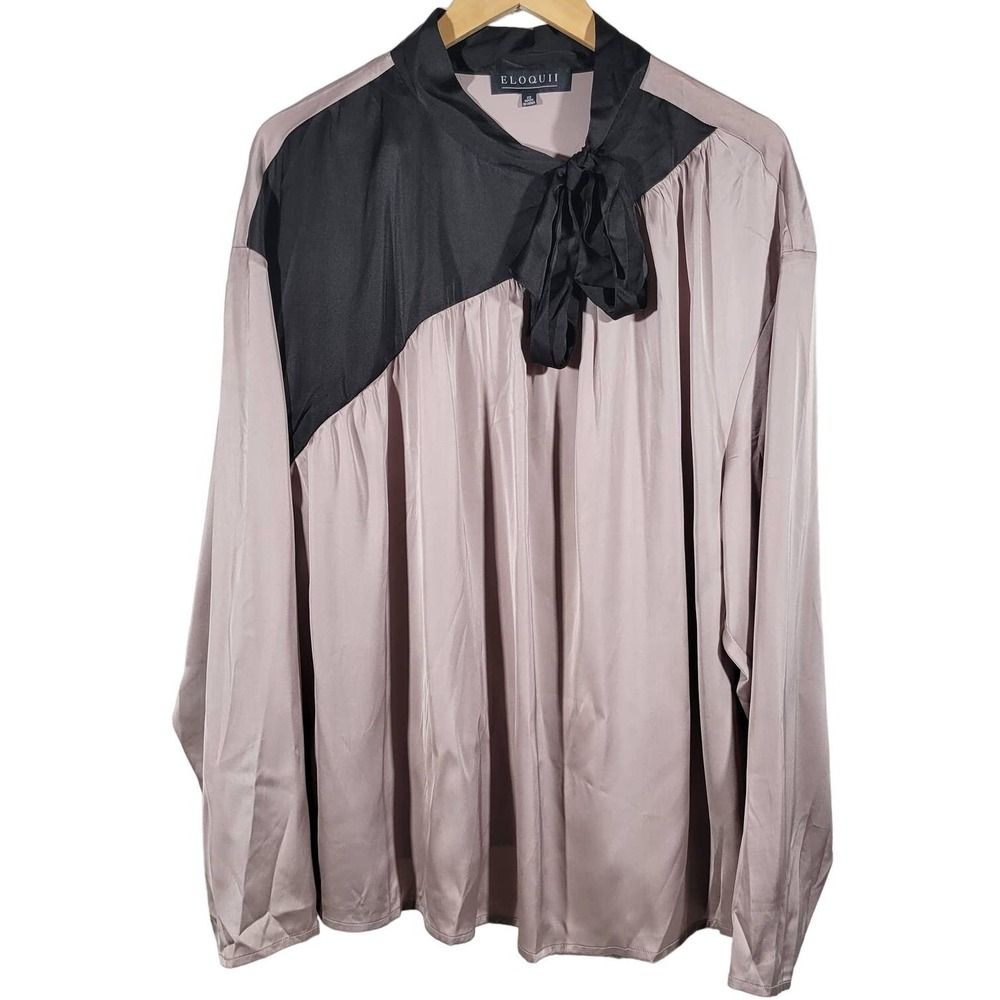 Eloquii Blouse Tie Neck Long Sleeve Color Block Plus Size Top 22 NEW